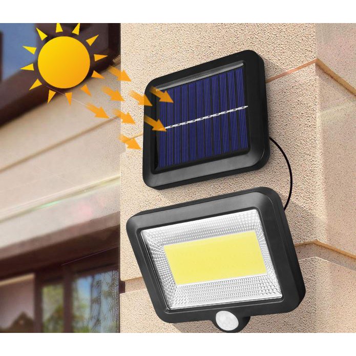 Đèn năng lượng mặt trời Solar 100 LED siêu sáng, 3 chế độ sáng pin tách rời có thể lắp gầm hiên cầu thang