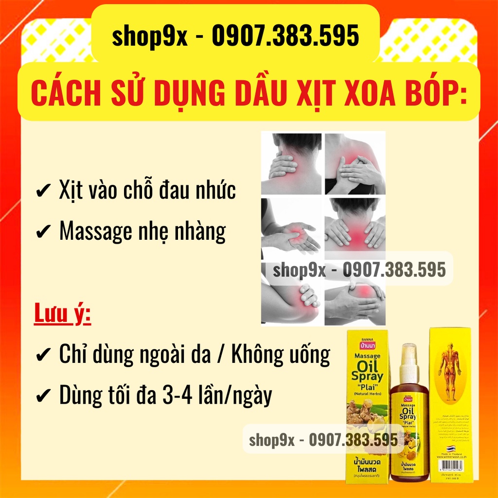 Dầu Xịt Gừng Nóng Xoa Bóp Giảm Đau - Đầu Xịt Phun Sương 300ml - BANNA OIL SPRAY NATURAL HERBS Thái Lan