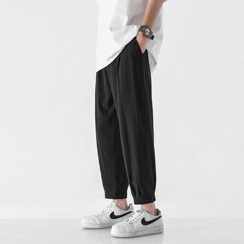 Quần Dài Thể Thao Vải Lụa Lạnh Dáng Rộng Thời Trang Xuân Hè Cho Nam