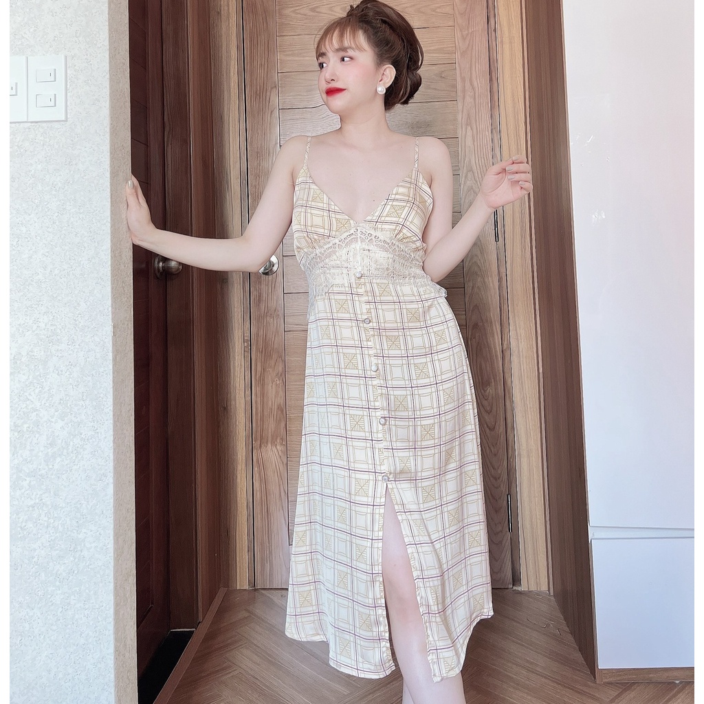 Váy Dài Lụa Nữ SOJUN Vải Latin Kết Nút Có Mút 43-60Kg