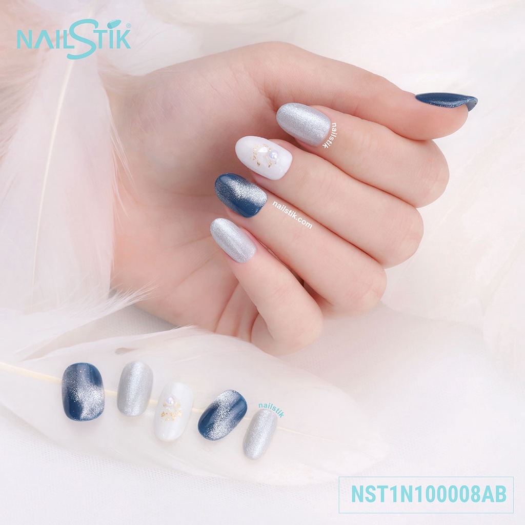 Móng úp thiết kế by NAILSTIK, màu xám, form móng bầu, ngắn/dài, 008
