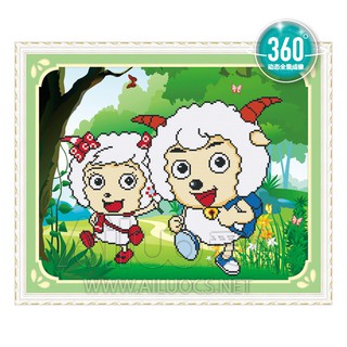 (ĐÃ ĐÍNH) Tranh đính đá thành phẩm CỪU VUI VẺ 45x65cm AH71401