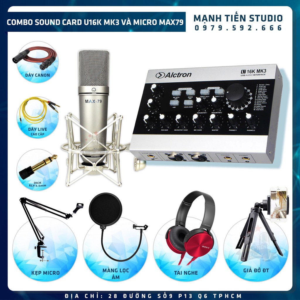 Combo thu âm livestream karaoke bán hàng onl tiktok idol Sound Card U16K MK3 Bluetooth Và Micro Max79 tặng đủ phụ kiện