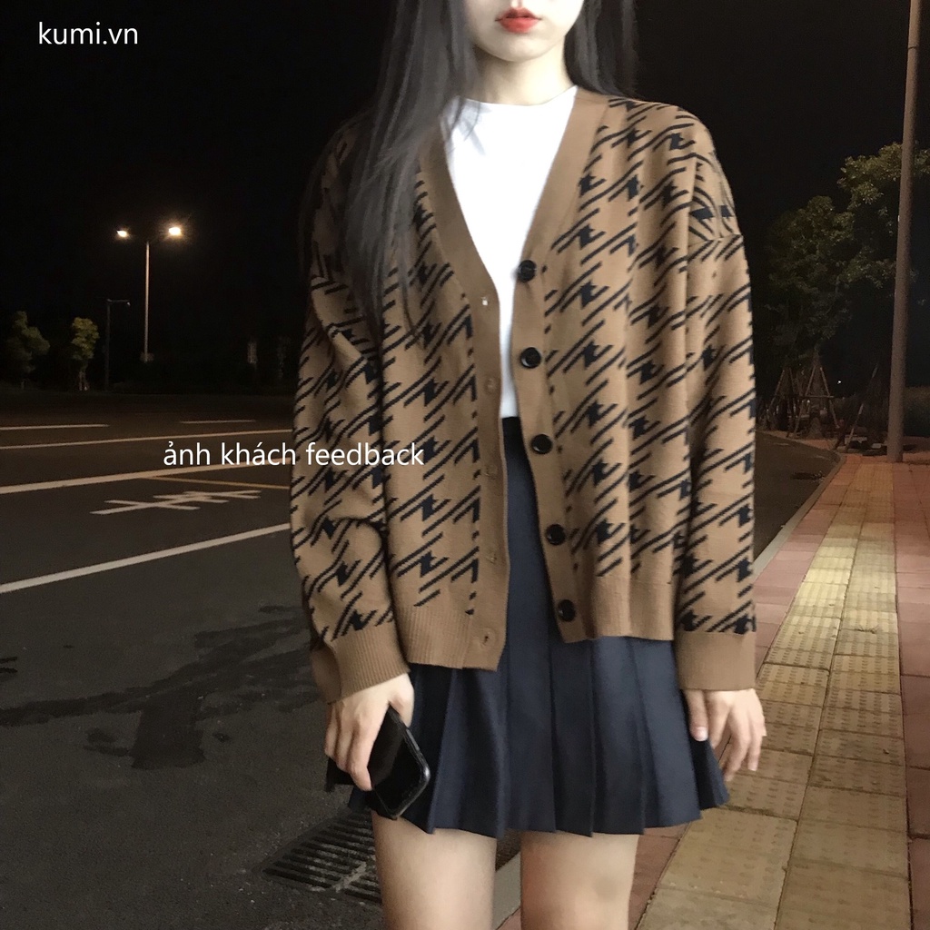 Kumi.vn order áo khoác len cargidan màu nâu họa tiết nanh sói