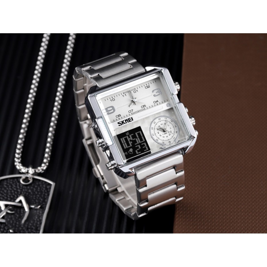 Đồng hồ nam chính hãng cao cấp SKMEI dây da xịn, mặt chữ nhật sang trọng, số giờ điện tử và truyền thống đôc đáo SKCN01 | BigBuy360 - bigbuy360.vn