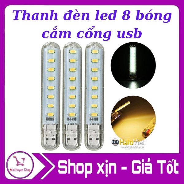 Thanh đèn led 8 bóng cắm cổng usb nhỏ gọn có thể dùng làm đèn ngủ/chiếu sáng khu vực nhỏ/đèn laptop