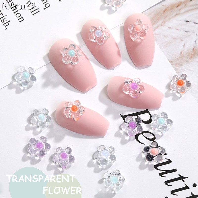 Bộ 50 Bông Hoa Mận Nhỏ Trong Suốt Trang Trí Móng Tay 3D