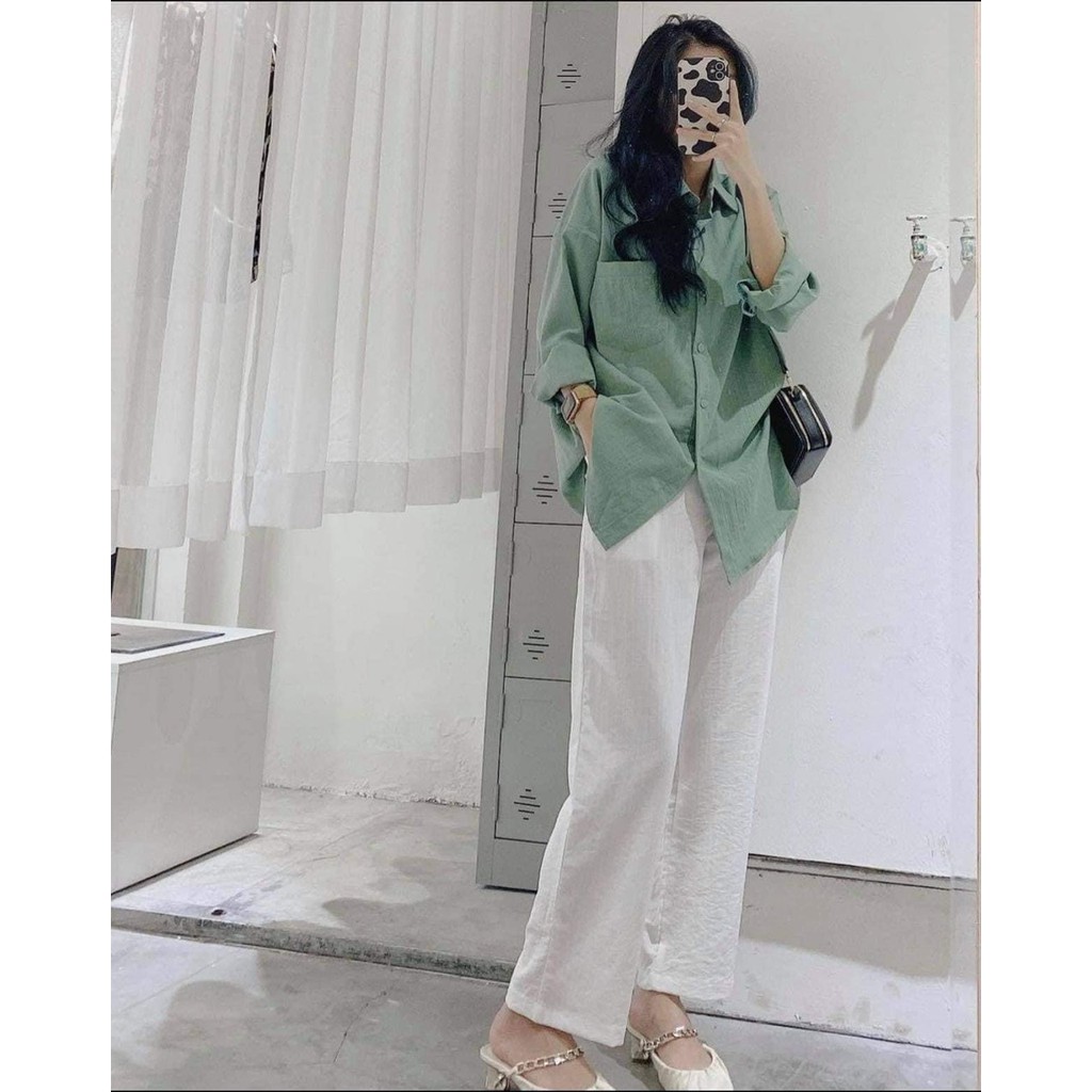Bán sỉ Sét đũi áo sơ mi túi ngực mix quần xuông cho nữ