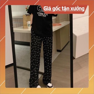 Quần suông thể thao quần dài họa tiết mặt cười màu đen thời trang unisex nam nữ