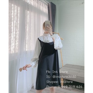 [Ảnh thật] Đầm suôn cổ bèo trắng