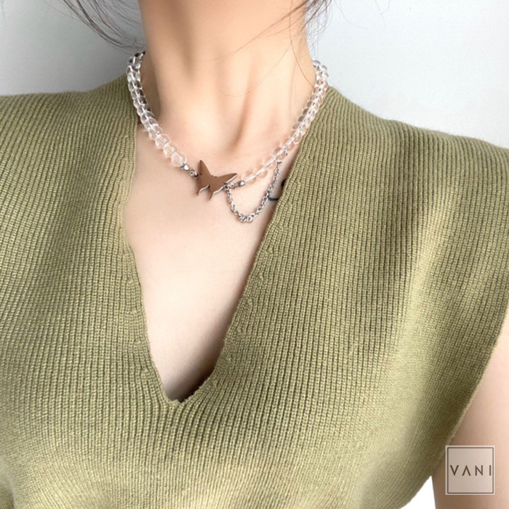 Vòng Cổ Necklace Choker Hạt Trong Suốt Charm Bướm Vintage- Vani Store