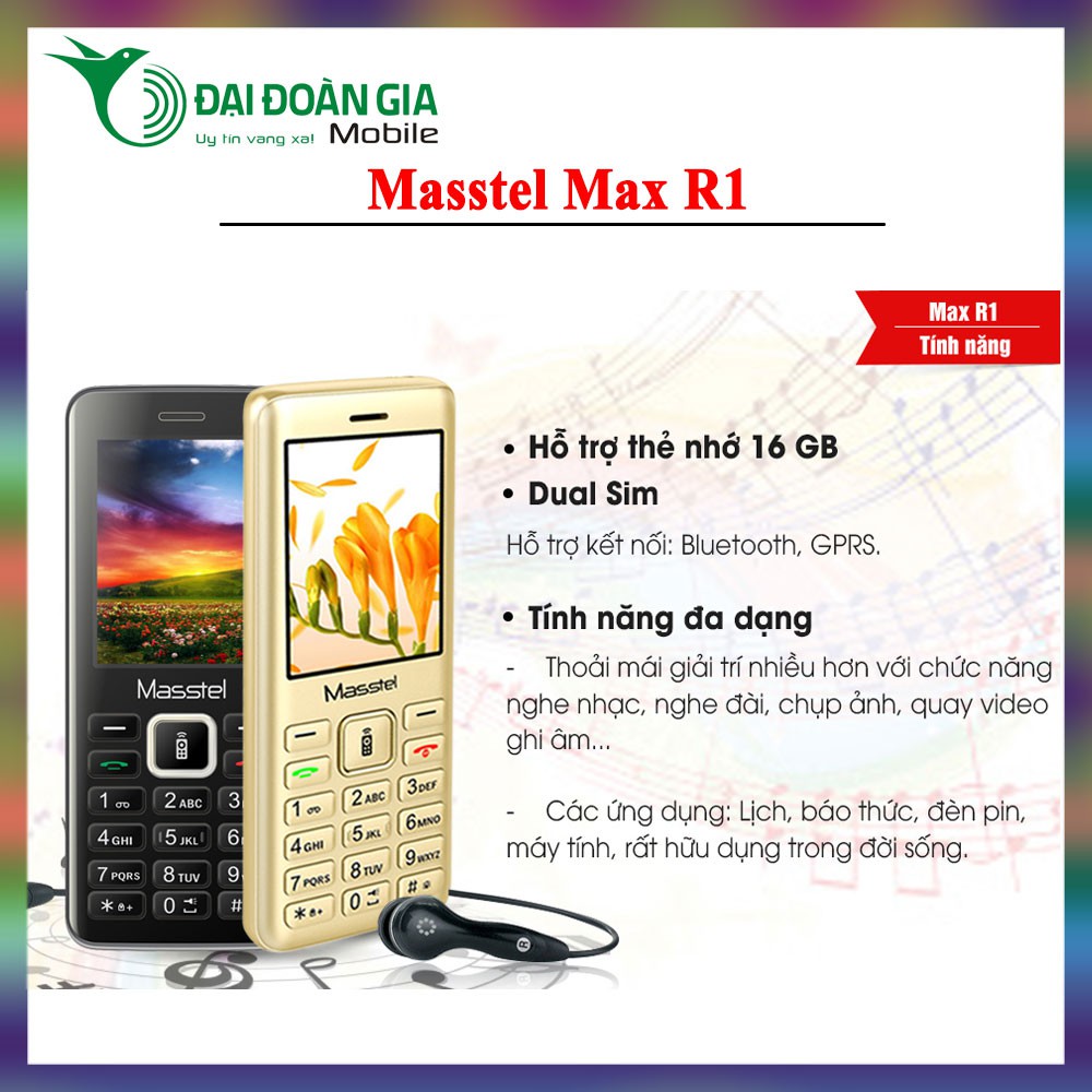 Điện thoại giá rẻ Masstel Max R1 - Chức năng ghi âm cuộc gọi - FM ko cần tai nghe