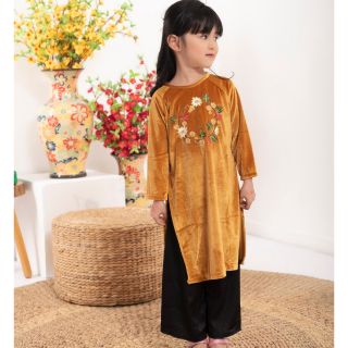 Sét áo dài nhung mẹ và bé đẹp Thêu hoa tỉ mỉ cam kết ảnh thật 100%