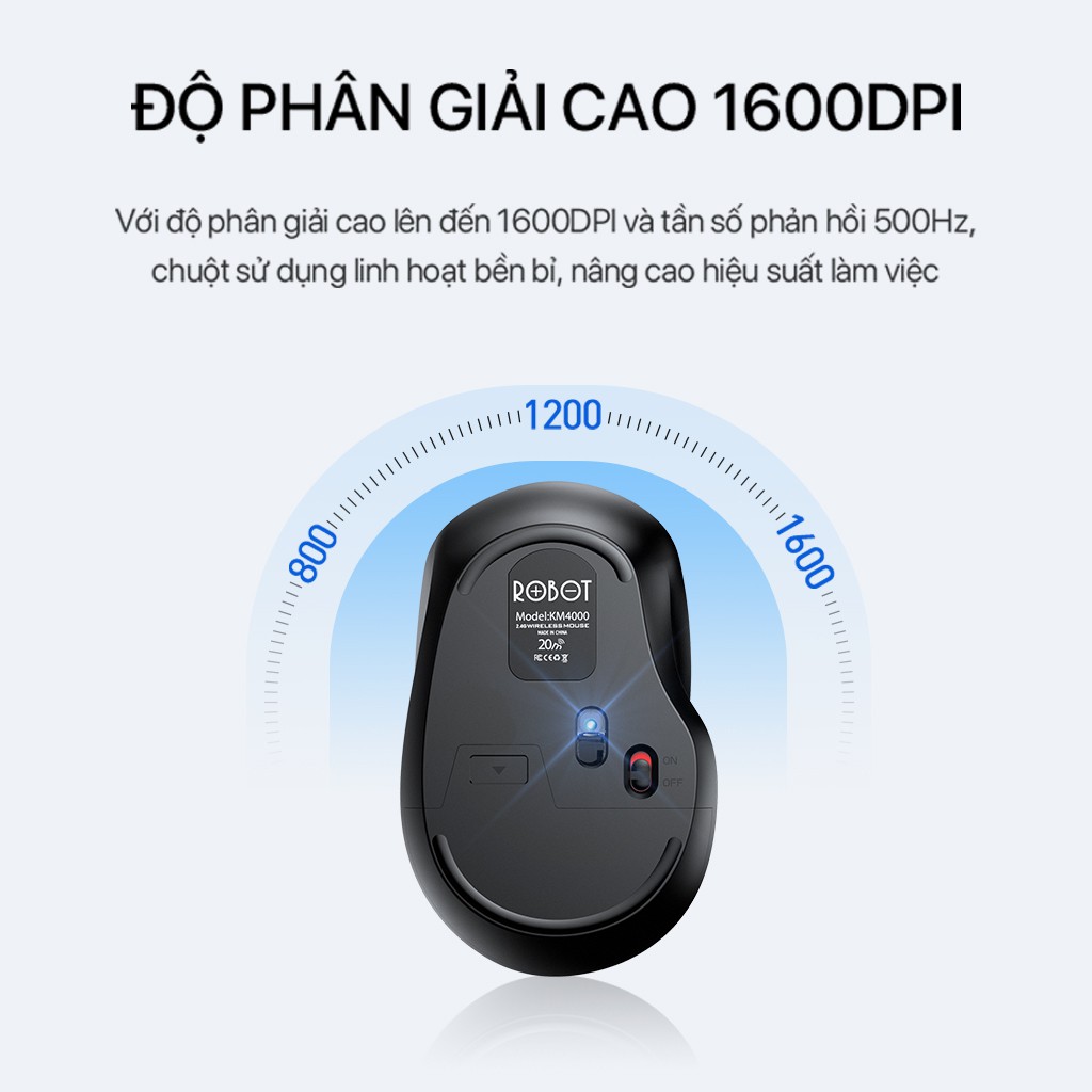 Bộ Bàn Phím Và Chuột Tĩnh Âm Không Dây ROBOT KM4000 2.4GHz Độ Phân Giải 1600DPI