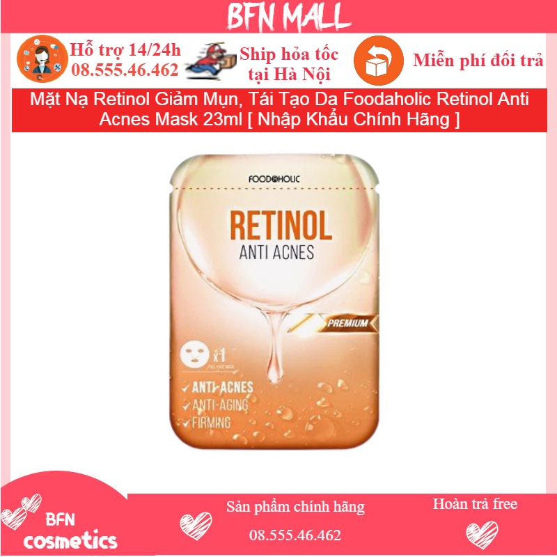 Mặt Nạ Retinol Giảm Mụn, Tái Tạo Da Foodaholic Retinol Anti Acnes Mask 23ml [ Nhập Khẩu Chính Hãng ]