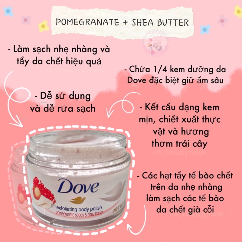 🥝 Tẩy da chết body Dove siêu mịn màng và thơm mịn nội địa Trung (lẻ 1 hũ) 🥝