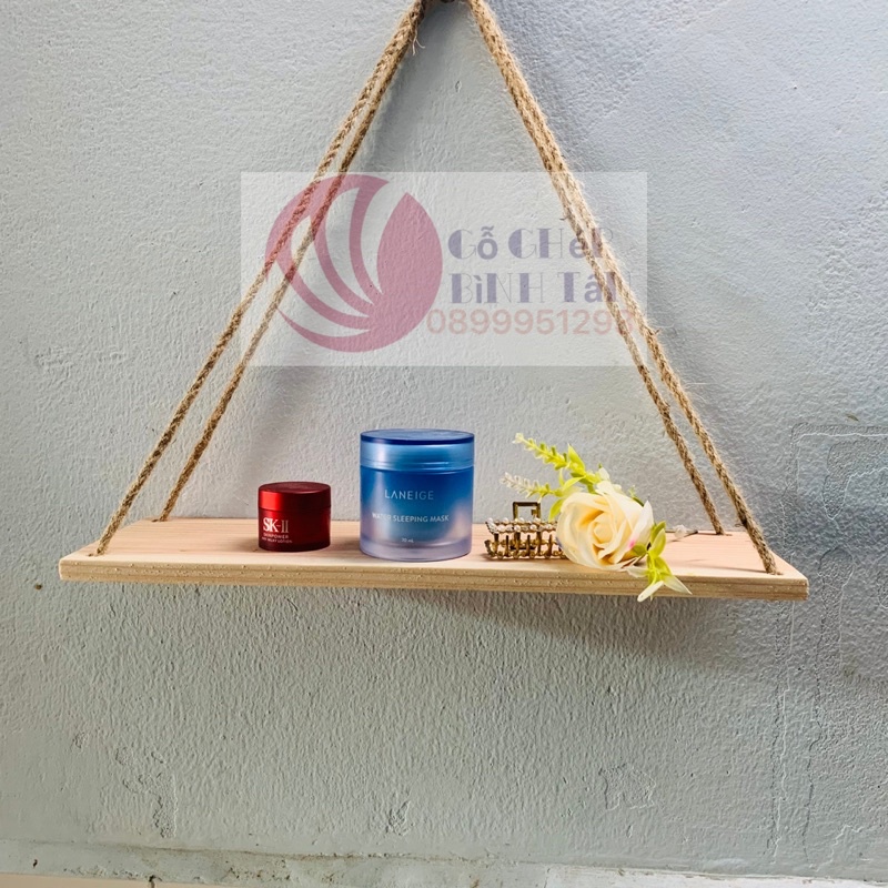 ] kệ dây treo tường , gỗ thông decor , kệ gỗ trang trí d40cm x r12cm