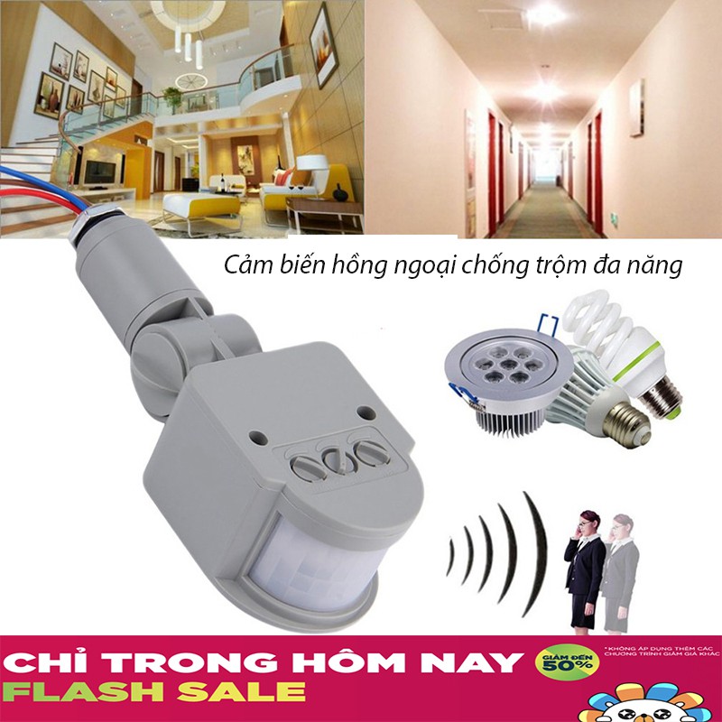 (Có Video) Cảm Biến Hồng Ngoại Chống Trộm,Tự Động Tắt Mở Đèn, Chuông Kêu, Điều Chỉnh Độ Nhạy Thời Gian Trễ