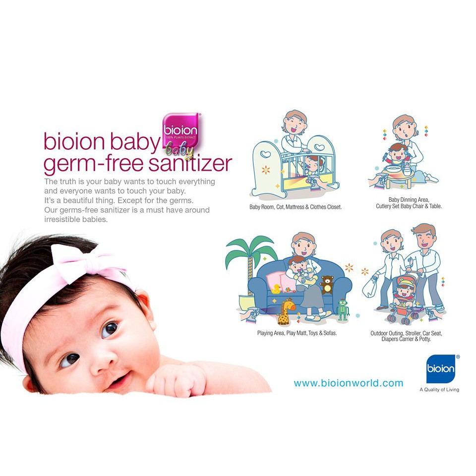 Chai Xịt Khử Mùi Bioion Baby Sanitizer Làm Sạch Khuẩn Không Cồn, Hương Tự Nhiên 250ml