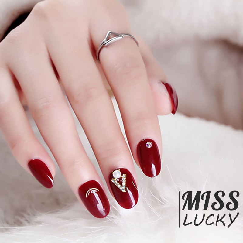 Set 24 móng tay nhân tạo đính đá phong cách thời trang nữ