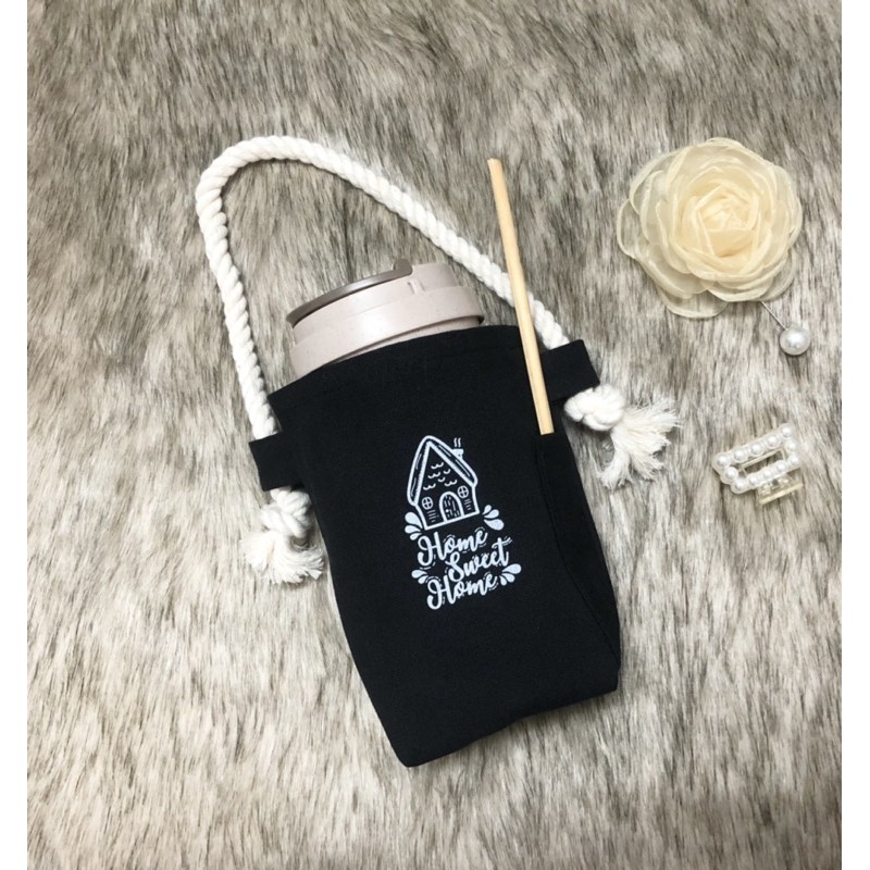 TÚI VẢI CANVAS MÀU ĐEN ĐỰNG BÌNH NƯỚC, LY NƯỚC IN HÌNH BOTTLE BAG, CUP BAG