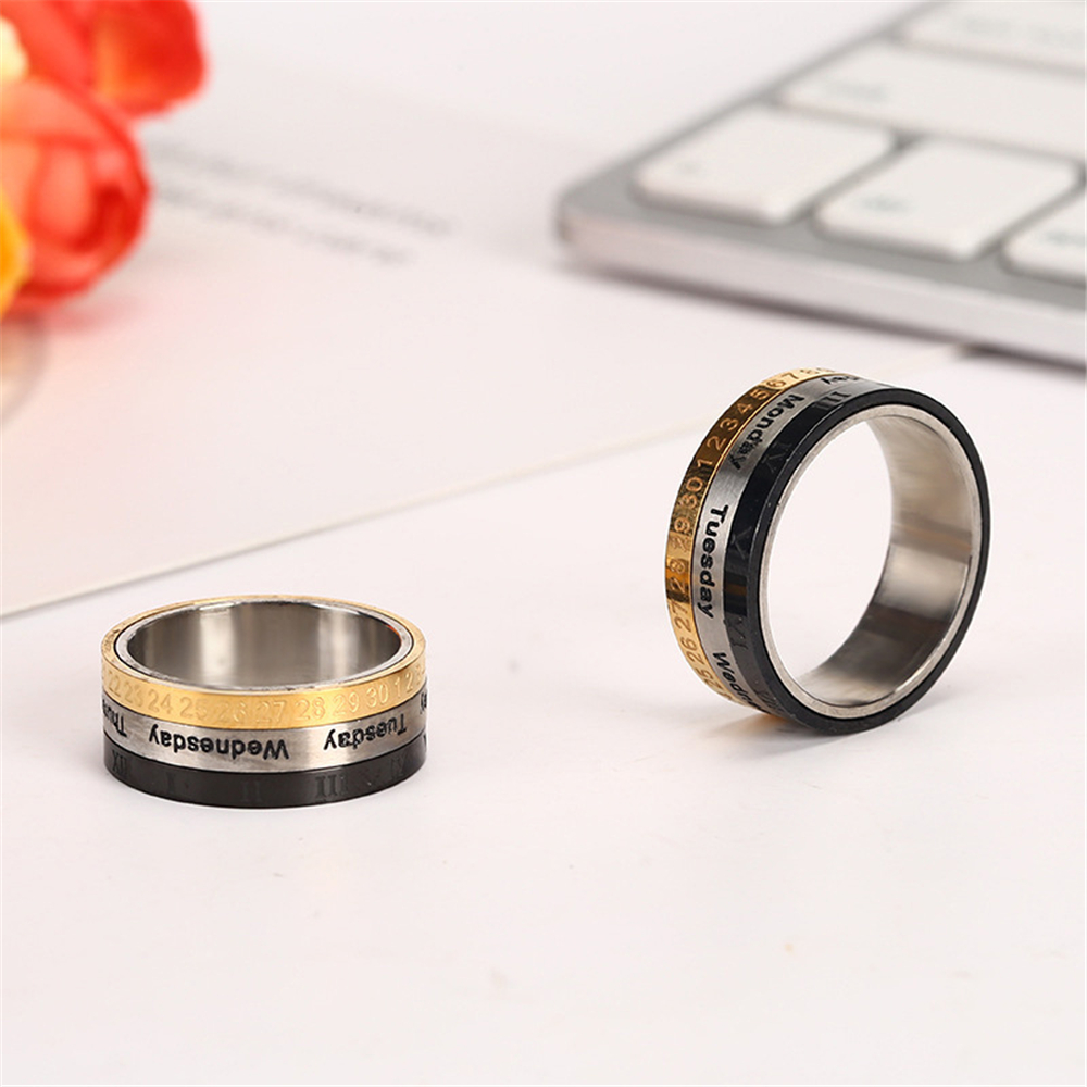 Nhẫn thép titan số la mã phong cách vintage cho nam