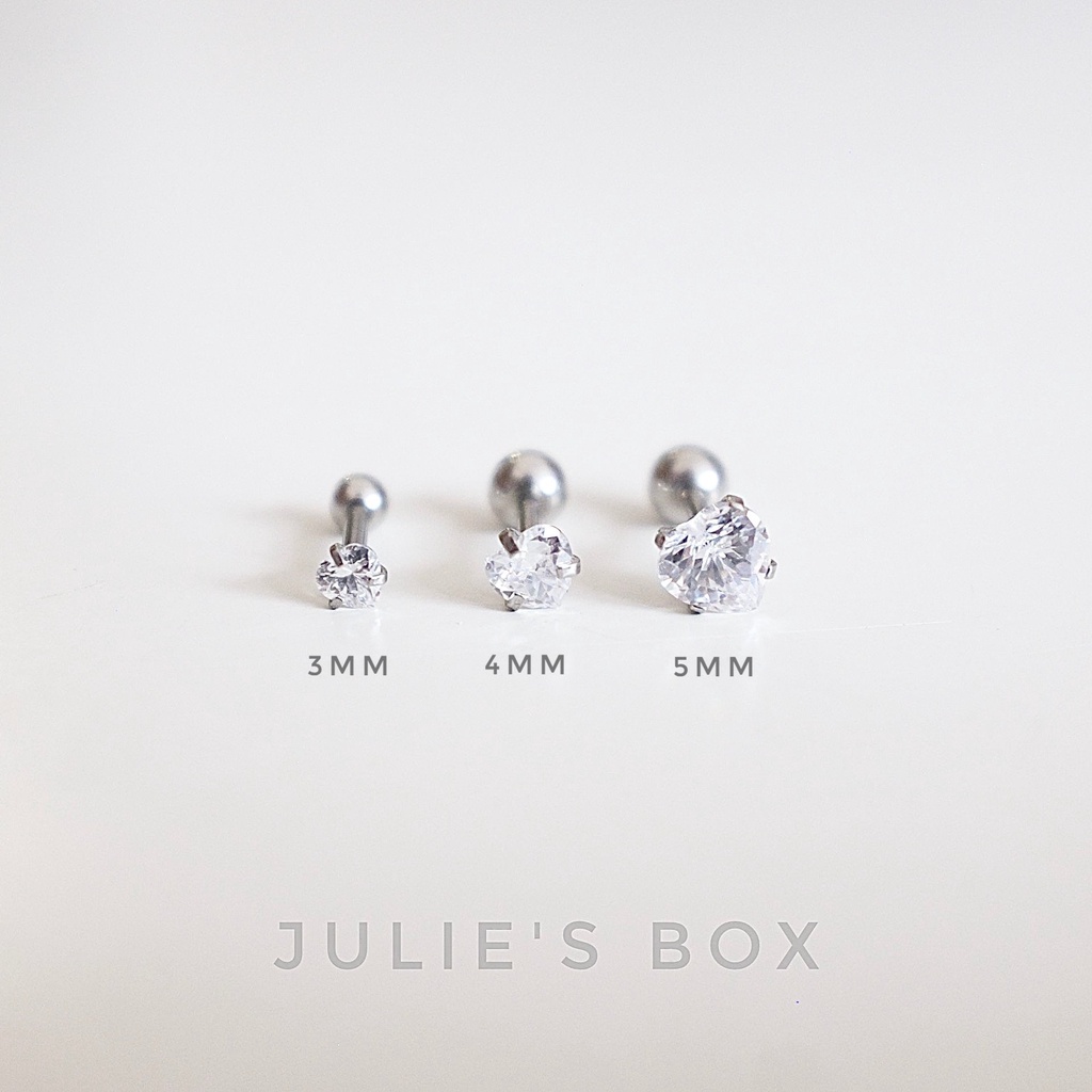 [1 Chiếc] Khuyên Tai Titan Đá Trắng Trái Tim Zircon Unisex Màu Bạc Không Gỉ Sét Không Ngứa Bông Tai Julies Box 66