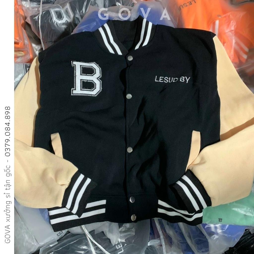 Áo Khoác Bomber Croptop Nỉ THÊU CHỮ B Nữ Form Rộng HOT Mặc Đẹp GOVA
