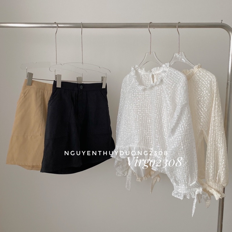 [NEW]SET 3CT ÁO REN BI MIX CHÂN VÁY THÔ KAKI “HANA” xinh xắn