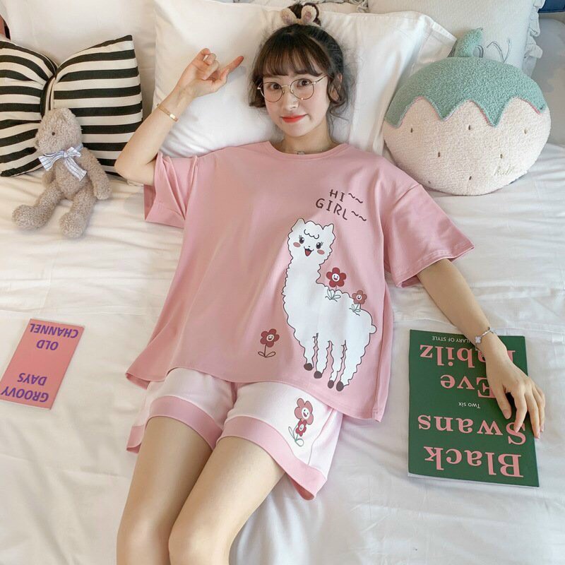 Bộ đồ ngủ cổ tròn dáng rộng vải cotton in Hoạt Hình, bộ đồ ngủ, bộ đồ ngủ người lớn, bộ đồ mặc ở nhà | BigBuy360 - bigbuy360.vn