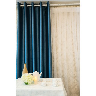Rèm Cửa Đi may sẵn - 190x270cm Hoàng Yên - Chống nắng cao cấp vân chìm, giảm nhiệt, màu xanh coban -  Khoen Lỗ R1-30