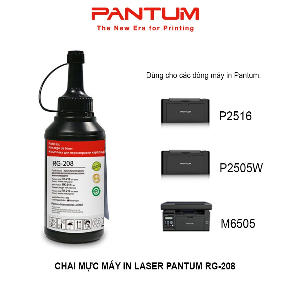 Chai mực máy in Laser đen trắng PANTUM RG-208, dùng cho máy P2516, P2505W, M6505