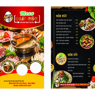 Menu, bảng giá dịch vụ đã bao gồm thiết kế