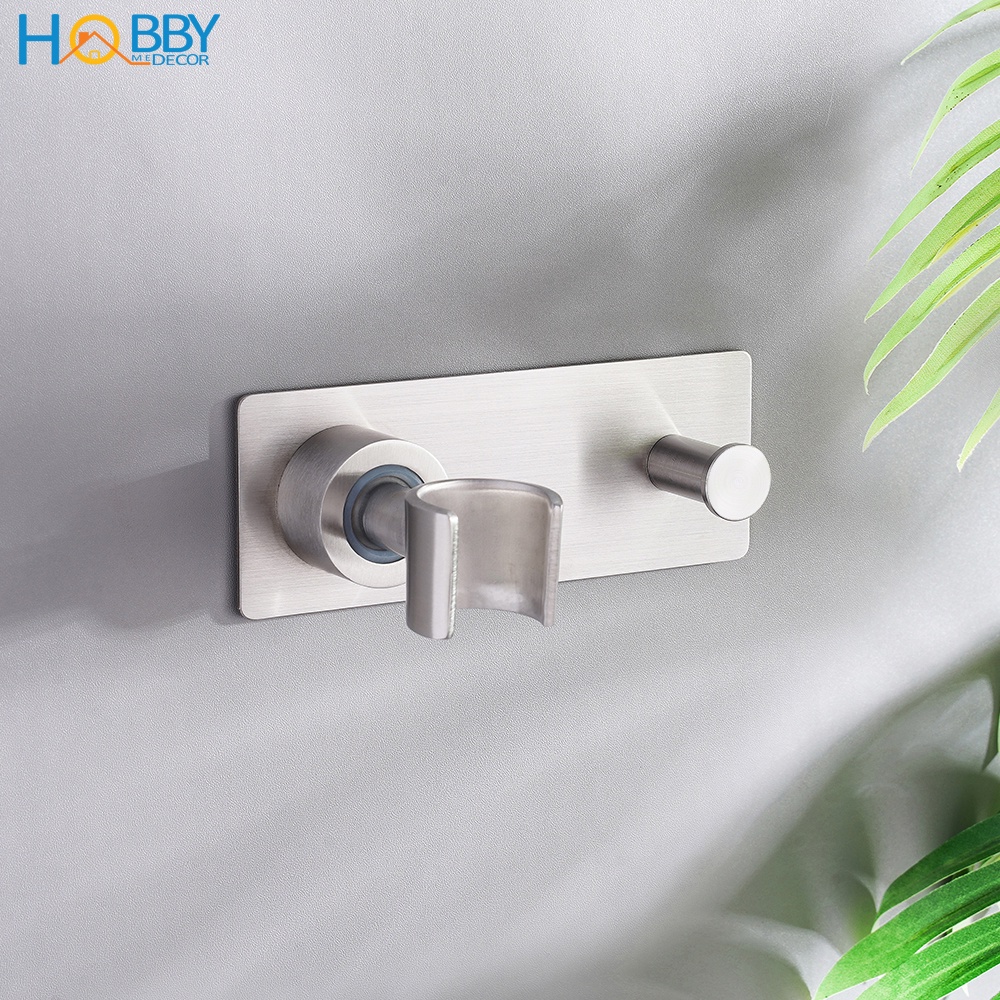 Giá treo vòi sen có móc treo HOBBY Home Decor SIM dán tường gạch men - Inox 304 không rỉ và kèm keo dán siêu dính