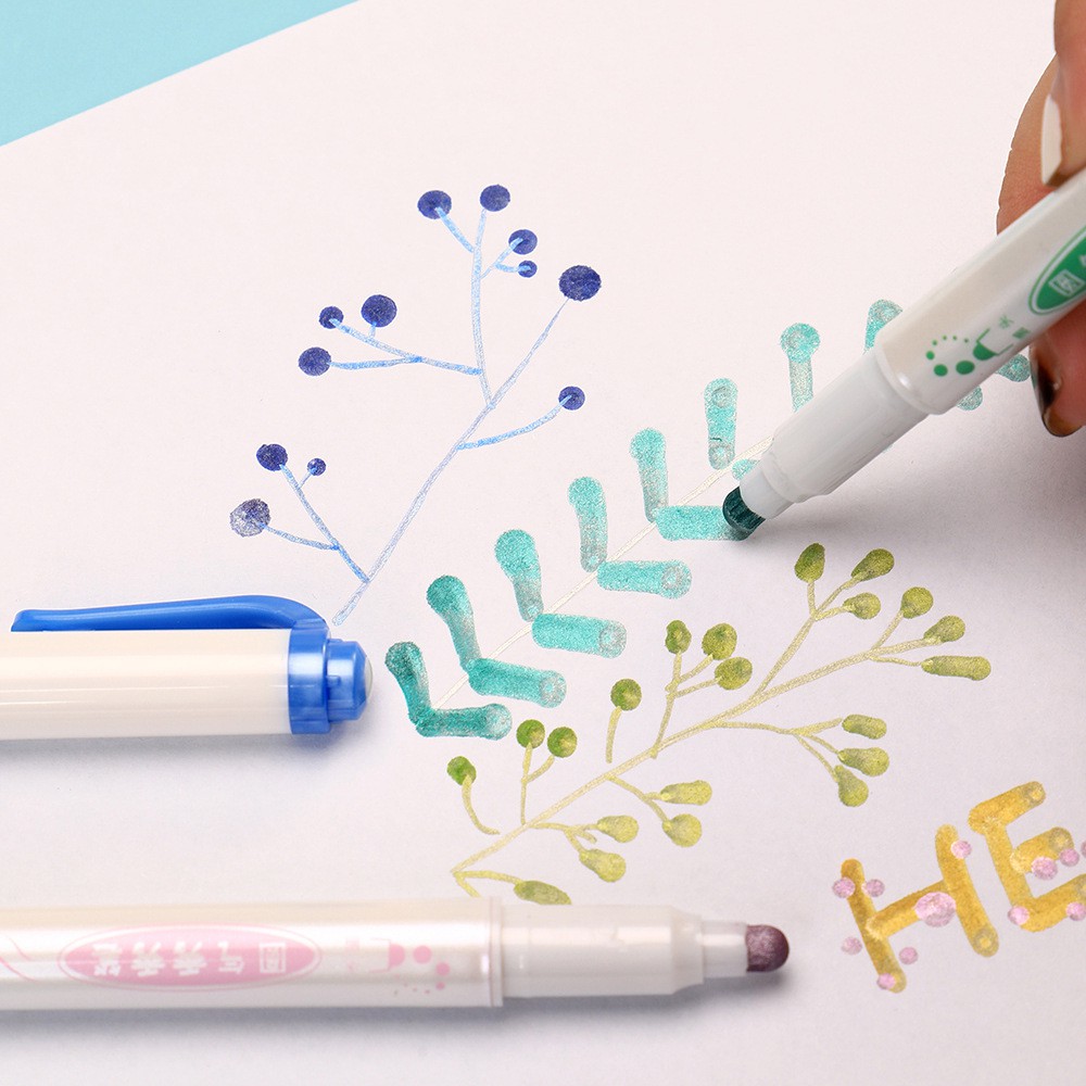 Bộ 5 Bút Lông Viết Thư Pháp Hai Đầu Tròn Màu Sắc Ánh Kim C6241