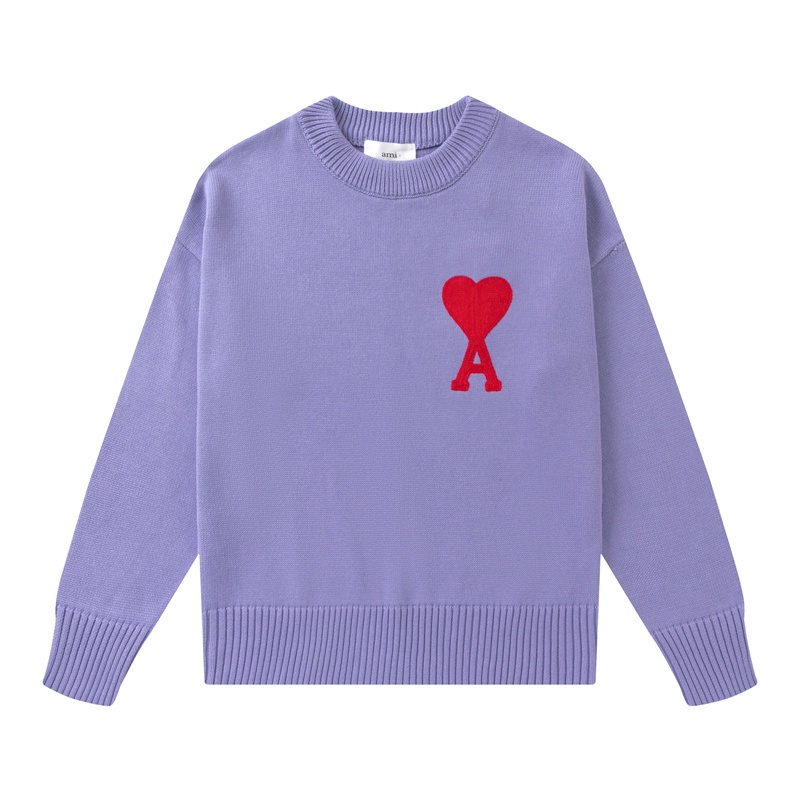 AMI De Coeur Áo sweater cotton cổ tròn thêu hình trái tim đỏ cho cặp đôi nam và nữ | BigBuy360 - bigbuy360.vn