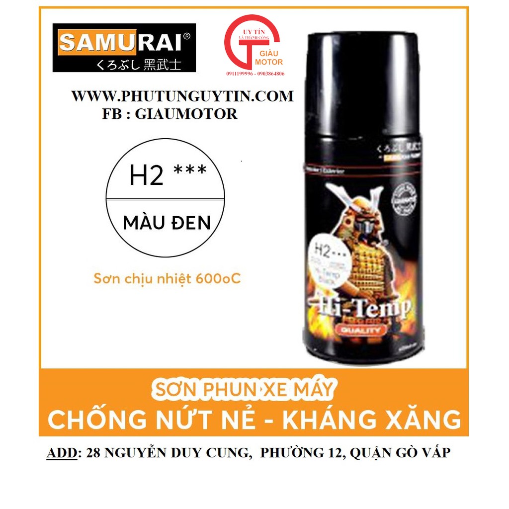 H2 _ Chai sơn xịt sơn xe máy Samurai H2 300ml Chịu nhiệt màu đen mờ sơn pô chống cháy_H2 Temp Shop giao hàng nhanh