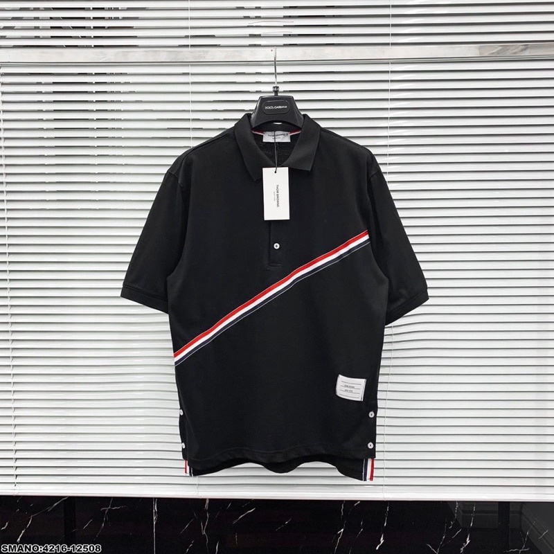 [FREE SHIP] Áo polo Thom Browne sọc đỏ [2022]⚜️Áo phông Thom Browne vạch kẻ sọc chéo ✅