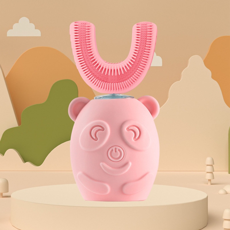Bàn Chải Đánh Răng Điện Siêu Âm Silicone Hình Chữ U Xoay 360 Độ Cho Bé