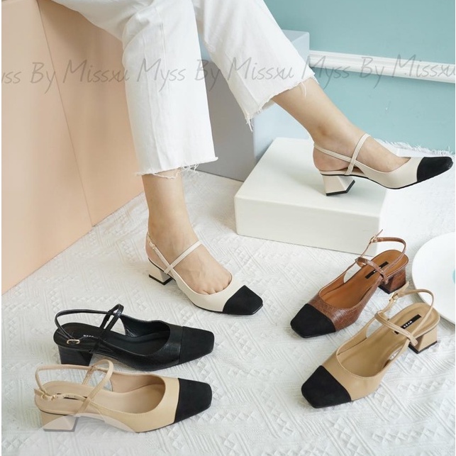 Giày mũi vuông phối da lộn quai cài sau 5 cm thời trang MYSS - CG236