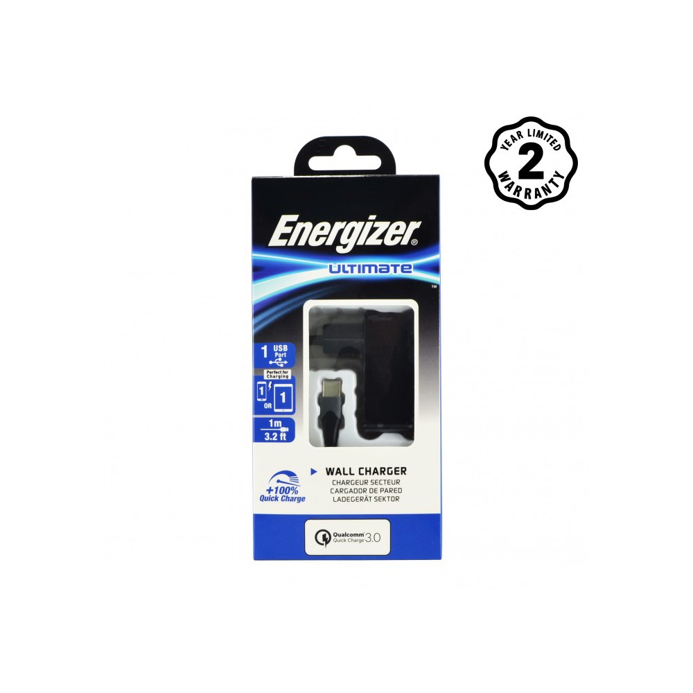 Sạc Energizer 1 cổng Quick Charge QC 3.0 18W kèm cáp USB Type-C - AC1Q3EUUC23 - Hãng phân phối chính thức