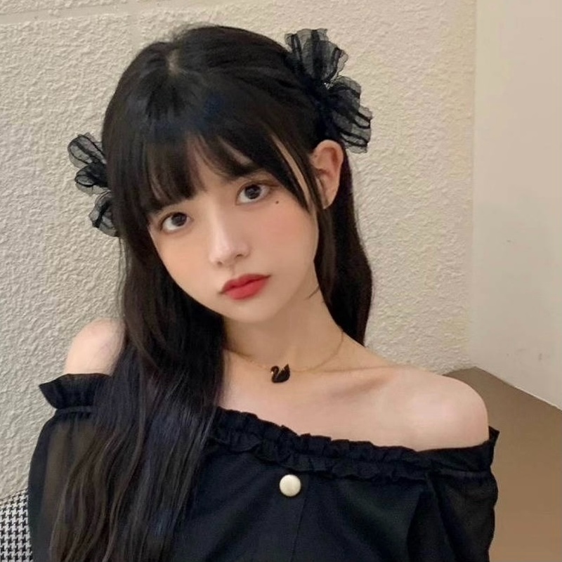 Set 1 Cặp Kẹp Tóc Hình Nơ Bằng Lưới Chiffon Phối Ren Phong Cách Cổ Điển Thời Trang Cho Nữ