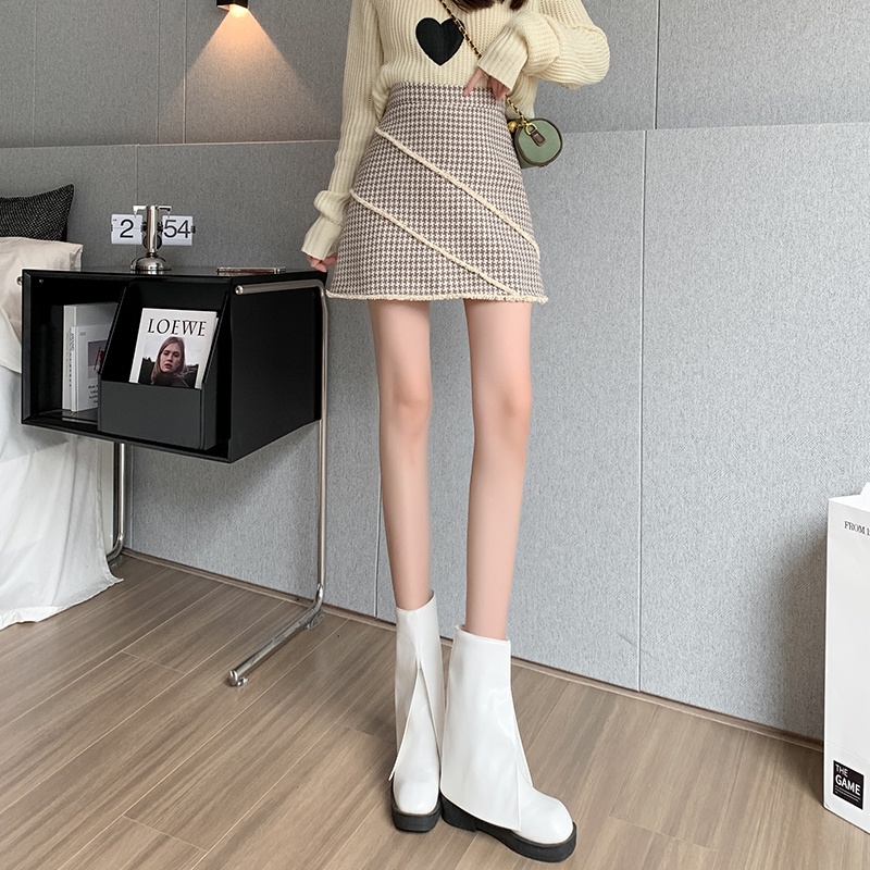 IELGY    Chân Váy Chữ A Lưng Cao Họa Tiết Kẻ Sọc Thời Trang Cho Nữ