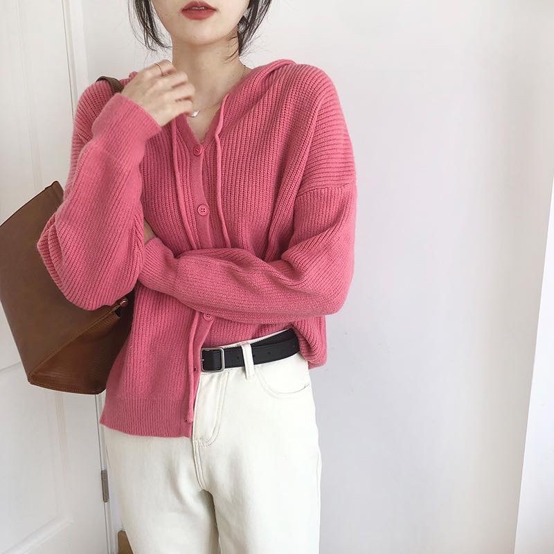Áo khoác len cardigan có mũ Cherry phong cách Hàn Quốc kèm ảnh thật KL01 | BigBuy360 - bigbuy360.vn
