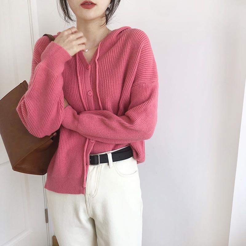 Áo khoác len cardigan có mũ Cherry phong cách Hàn Quốc kèm ảnh thật KL01 | WebRaoVat - webraovat.net.vn