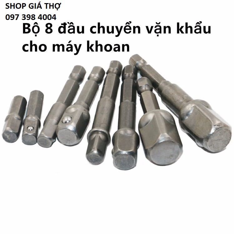 Bộ 8 đầu chuyển vặn khẩu cho máy khoan