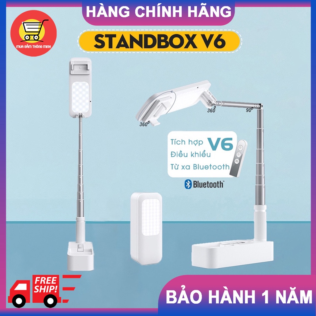 Đèn livestream tích hợp điều khiển Bluetooth Standbox V6 gập gọn tiện dụng, xoay 360 độ, dài tối đa 1.3m
