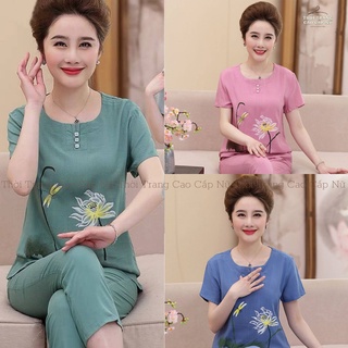 Đồ Bộ Trung Niên Cho Mẹ Mặc Nhà Thêu Hoa Chất Đũi Mềm Mịn,Thoáng Mát Thâm Hút Mồ Hôi TN15 - MT.shop