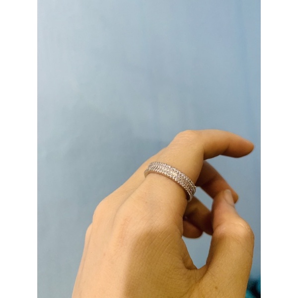 Nhẫn full 3 hàng đá cz quanh nhẫn bạc phủ vàng trắng