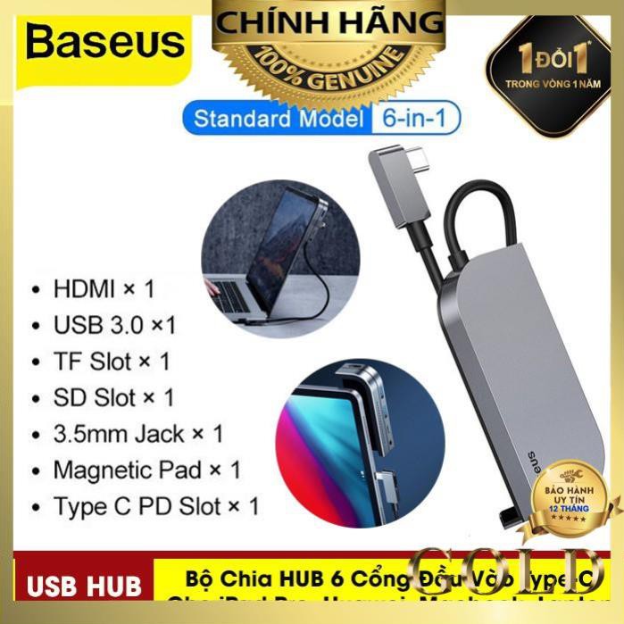 Bộ Chia HUB Baseus 6 Cổng, Type-C Sang HDMI, USB 3.0, TF Slot, SD Slot, Jack 3.5mm, Magnetic Pad, Type-C PD Slot